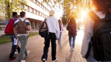 Students walking on campus